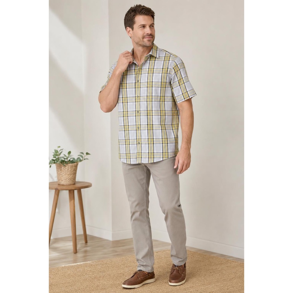 Cabela's Shirt Men's L Gray Yellow Plaid Button Up Outdoor Hiking Fishing